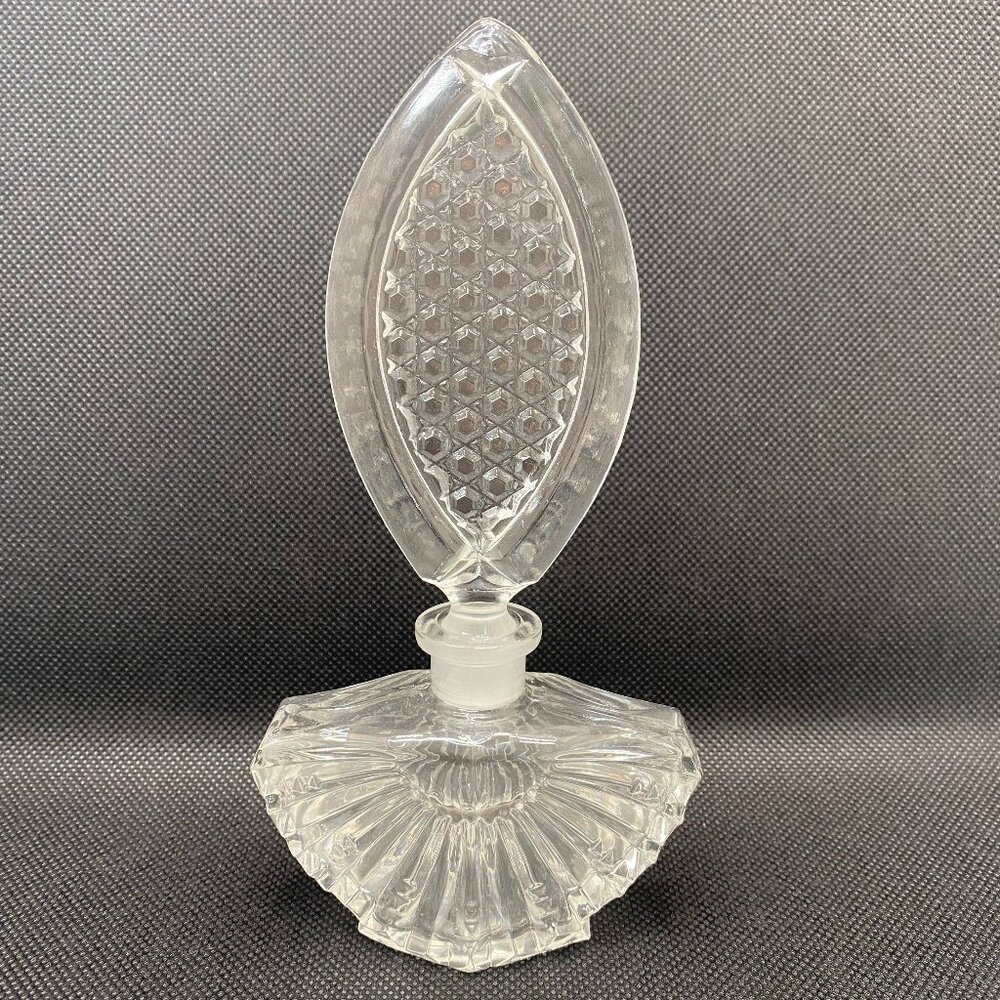 Vintage Czechoslovakia Fan Top Perfume Bottle Clear Cut Glass